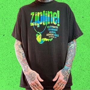 Y2k Zipline South Dakota tourist travel nature t shirt mens XXL
